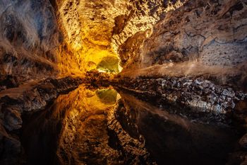 Interior of illuminated cave