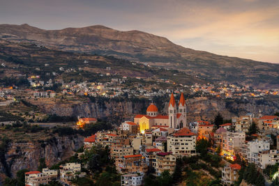 High angle view of townscape against sky