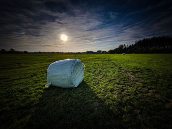 Scenic view of field against sky during sunset