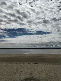 Scenic view of sea against storm clouds