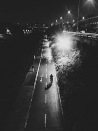 High angle view of people walking on street