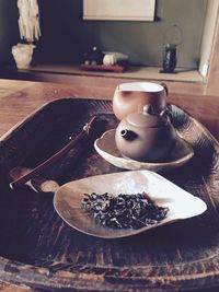 High angle view of coffee on table