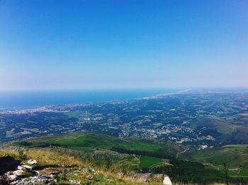 Scenic view of landscape against clear blue sky