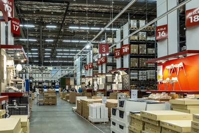 Interior of illuminated factory