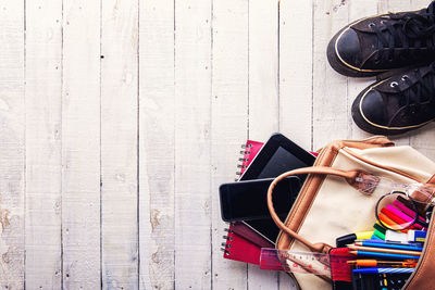 High angle view of shoes on table