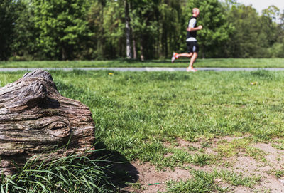 Boy playing on grass