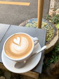 Close-up of cappuccino on table