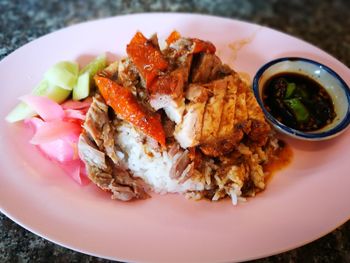 High angle view of meal served in plate