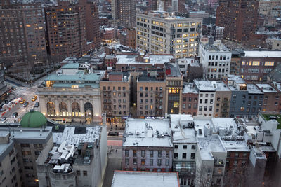 High angle view of buildings in city