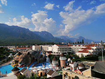 High angle view of townscape against sky