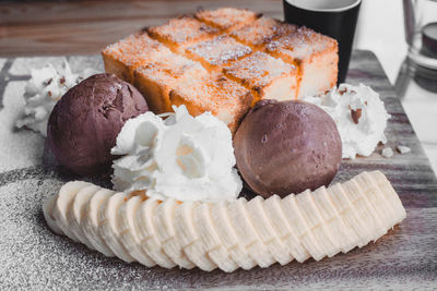 Close-up of cake in plate on table