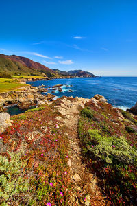 Scenic view of sea against blue sky