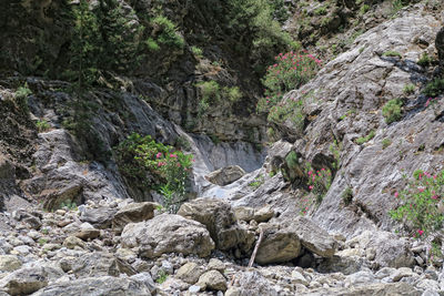 Scenic view of waterfall against mountain