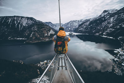 Scenic view of mountains against cloudy sky