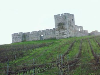 Low angle view of old ruin against sky