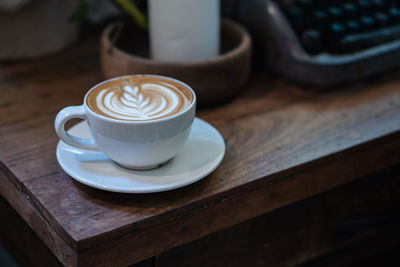 High angle view of coffee on table