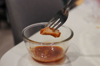 Close-up of ice cream in glass on table