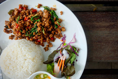 High angle view of meal served in plate