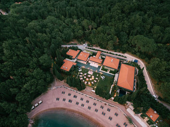 High angle view of road amidst trees in forest