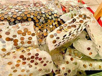 High angle view of candies for sale in market