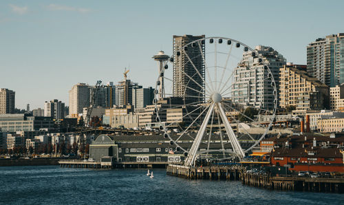 Seattle cityscape with ferry wheel