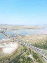 High angle view of road against clear sky