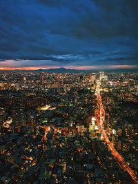 High angle view of night time tokyo city streets