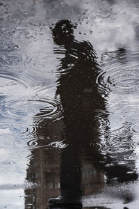 Reflection of person in puddle