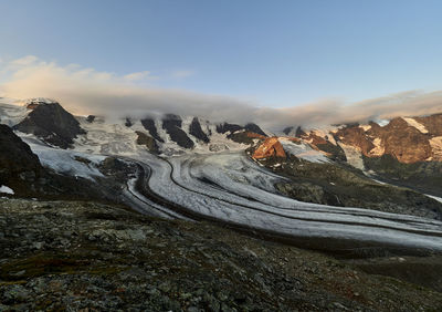 Scenic view of snow covered mountain against sky