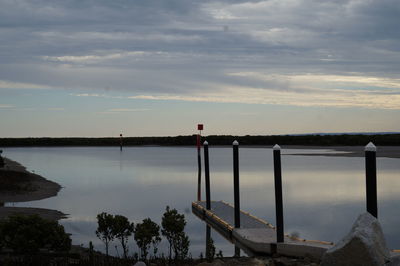 Scenic view of lake against sky at sunset