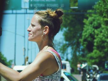 Side view of woman looking away