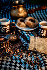 Close-up of coffee cup on table