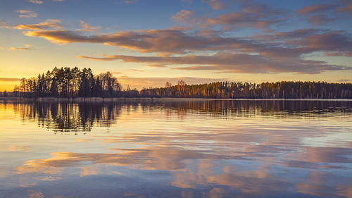 Scenic view of lake against sky during sunset