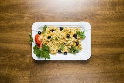 High angle view of meal served in plate