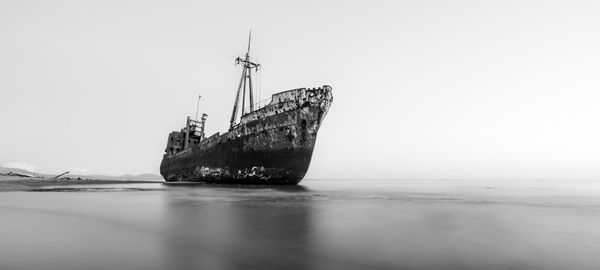 Dimitrios shipwreck at valtaki beach against clear sky