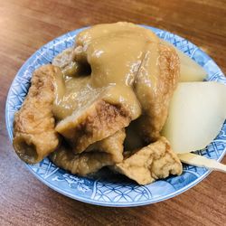 Close-up of food in plate on table