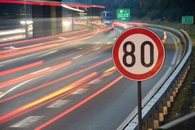 Light trails on road at night