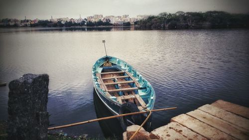 High angle view of wooden post in lake