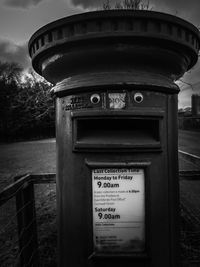 Close-up of mailbox on water