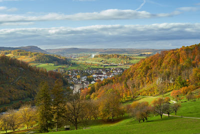 Scenic view of landscape against sky during autumn