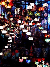 Colorful lanterns for sale at night