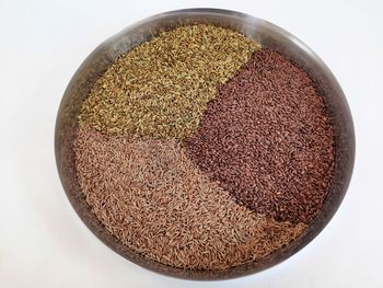 High angle view of bread in bowl on table