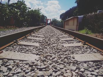 Railroad tracks amidst trees against sky