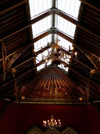 Low angle view of illuminated chandelier