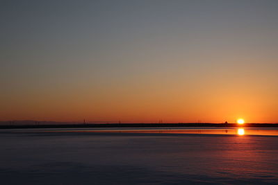 Scenic view of sea against clear sky during sunset