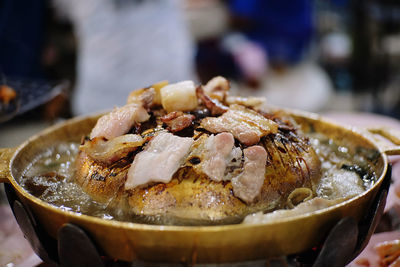 Close-up of ice cream in bowl on table