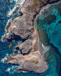 High angle view of rocks on beach