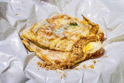 High angle view of breakfast served in plate