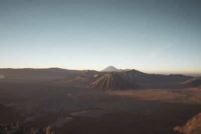 View of volcanic landscape against clear sky, mount bromo, indonesia