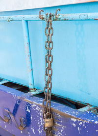 Close-up of rope tied on metallic structure